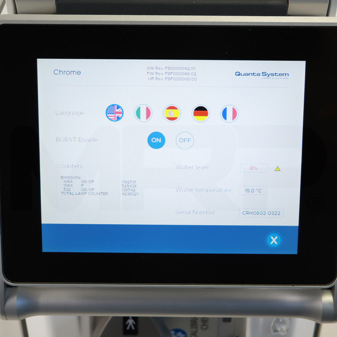 2022 Quanta System Chrome Q-Switched 532/1064nm Skin Rejuvenation Lesions Tattoo Removal
