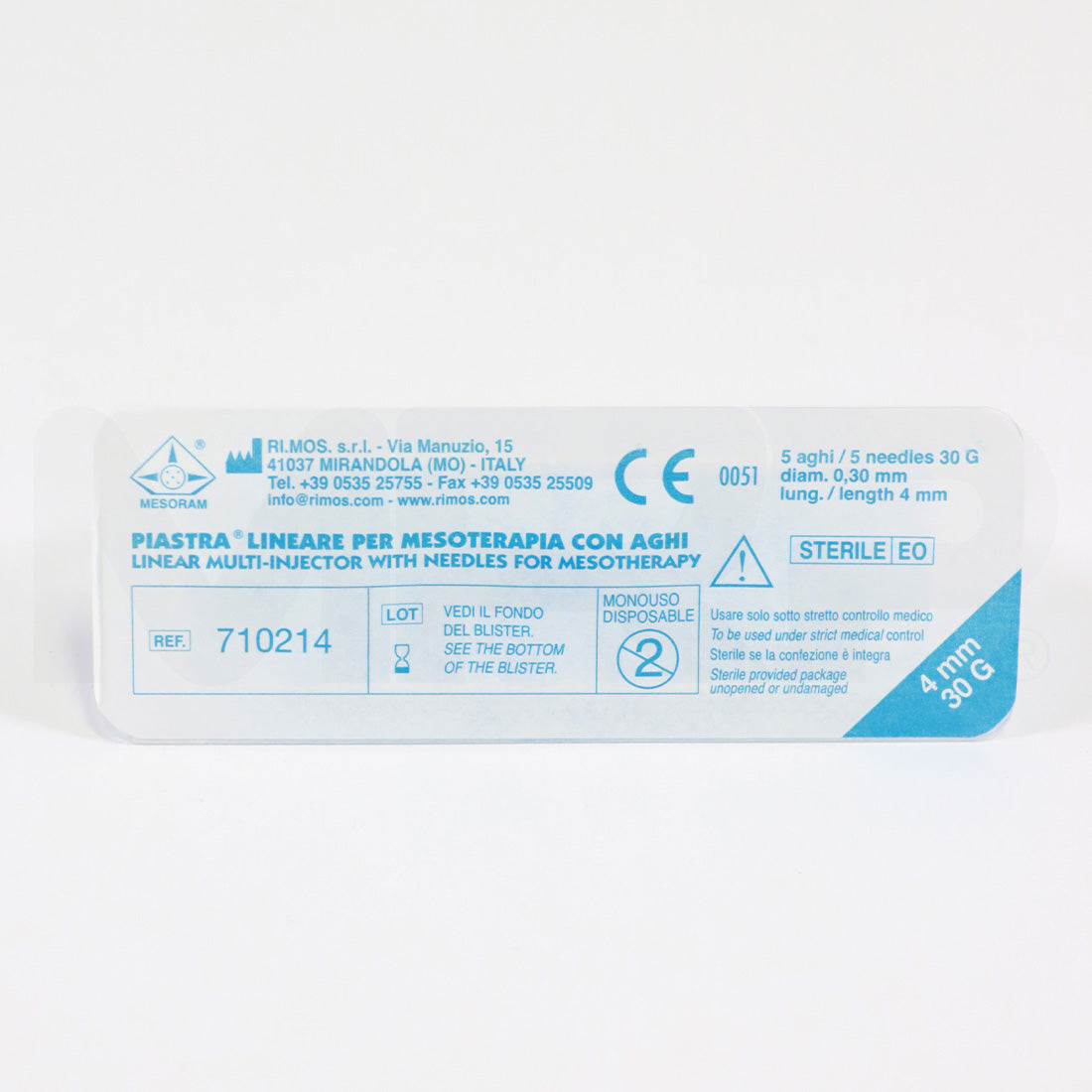 Mesoram Piastra 30G x 4mm Sterile Linear Multi-Injector 5-Needles for Mesotherapy, Single