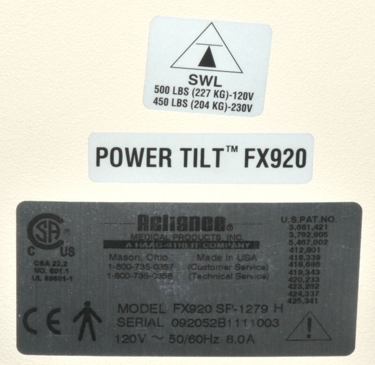 Reliance FX920 ENT Procedure Exam Chair Electric FX 920 425 SP-1280 Cabinet Cart