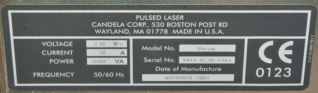 2001 Candela V-Beam PDL Pulsed Dye Laser Pulse VBeam Lesions Vascular Wrinkles