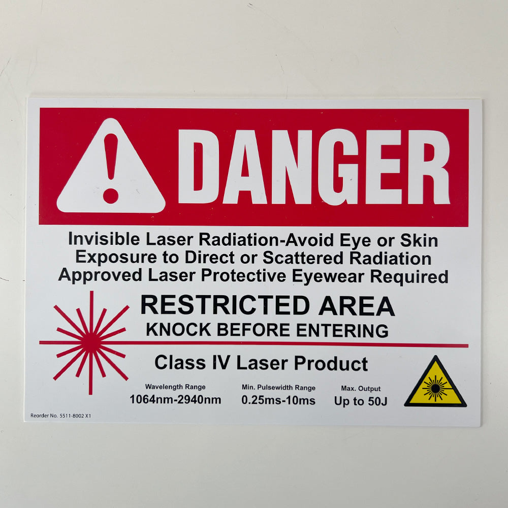 Palomar Artisan Class 4 Laser Warning Danger Sign Cynosure Factory NEW 5511-8002