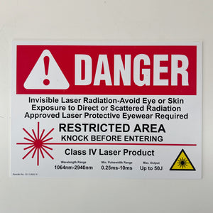 Palomar Artisan Class 4 Laser Warning Danger Sign Cynosure Factory NEW 5511-8002