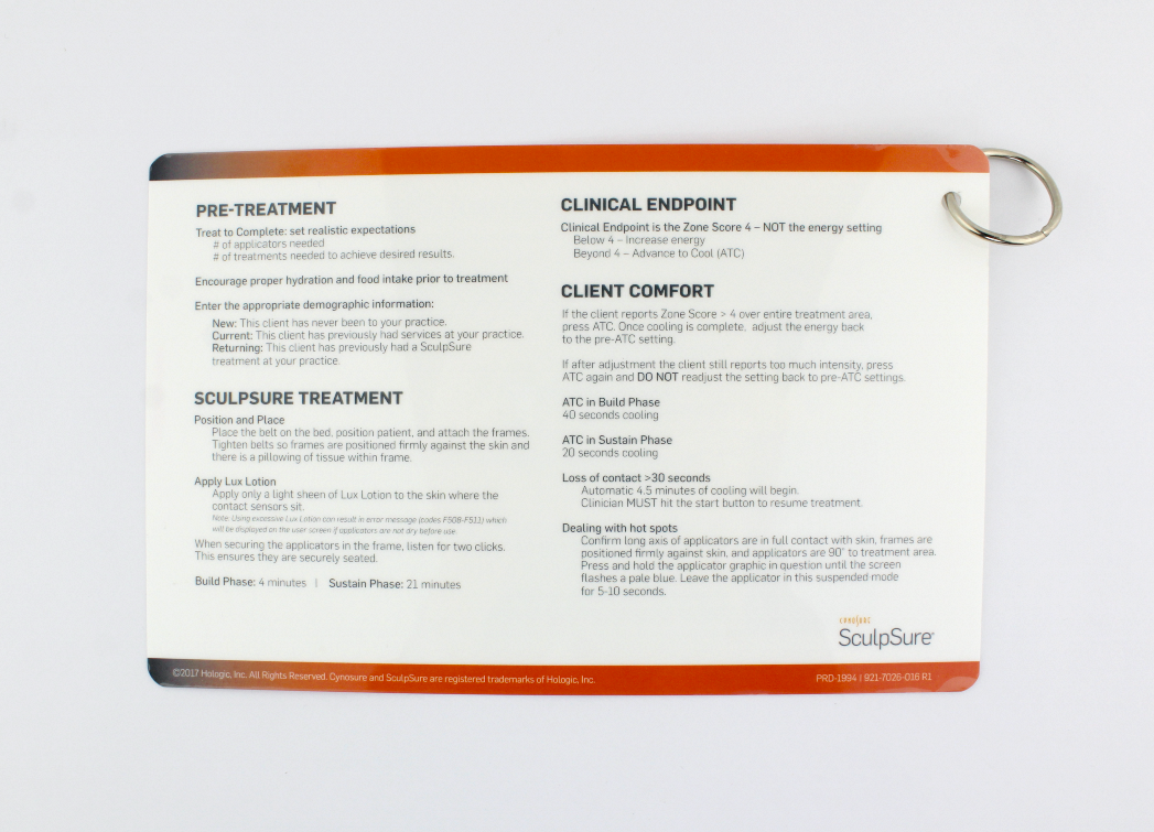 2017 Cynosure SculpSure Treatment Procedure Zone Score Reference Chart PRD-1994