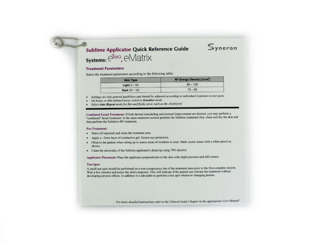 Syneron Sublime Applicator Quick Reference Guide eTwo eMatrix