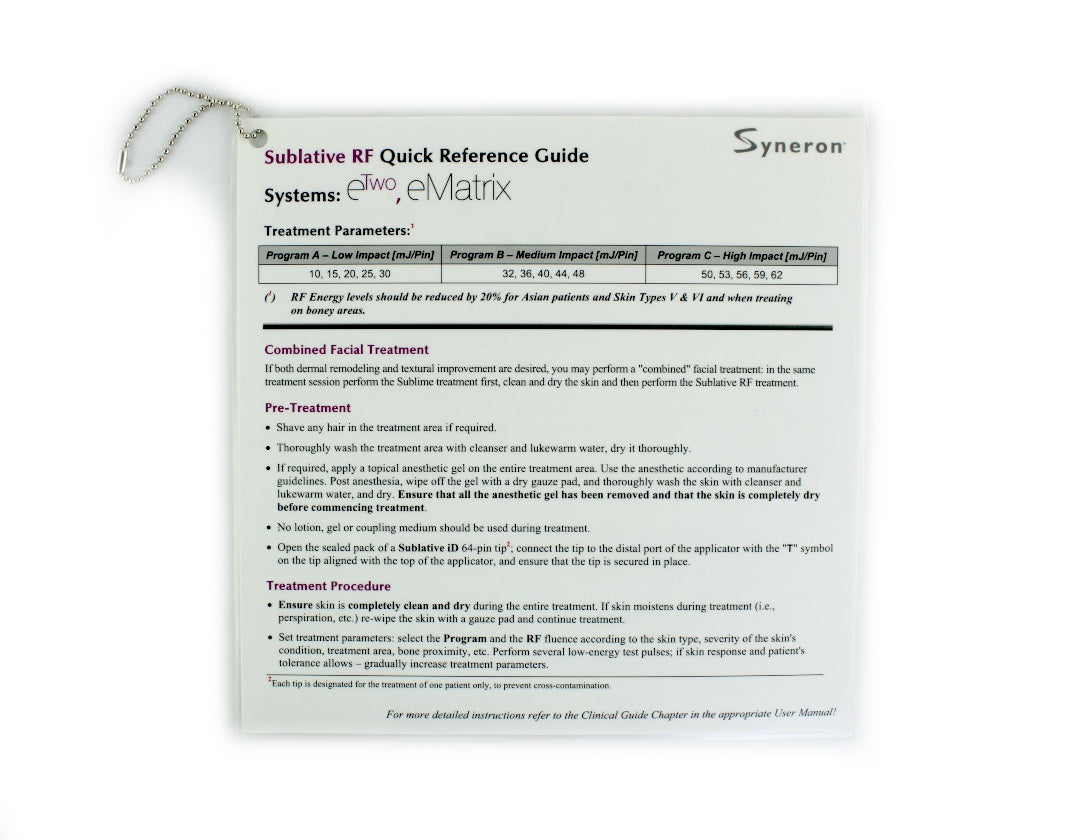 Syneron Sublative RF Quick Reference Guide eTwo, eMatrix