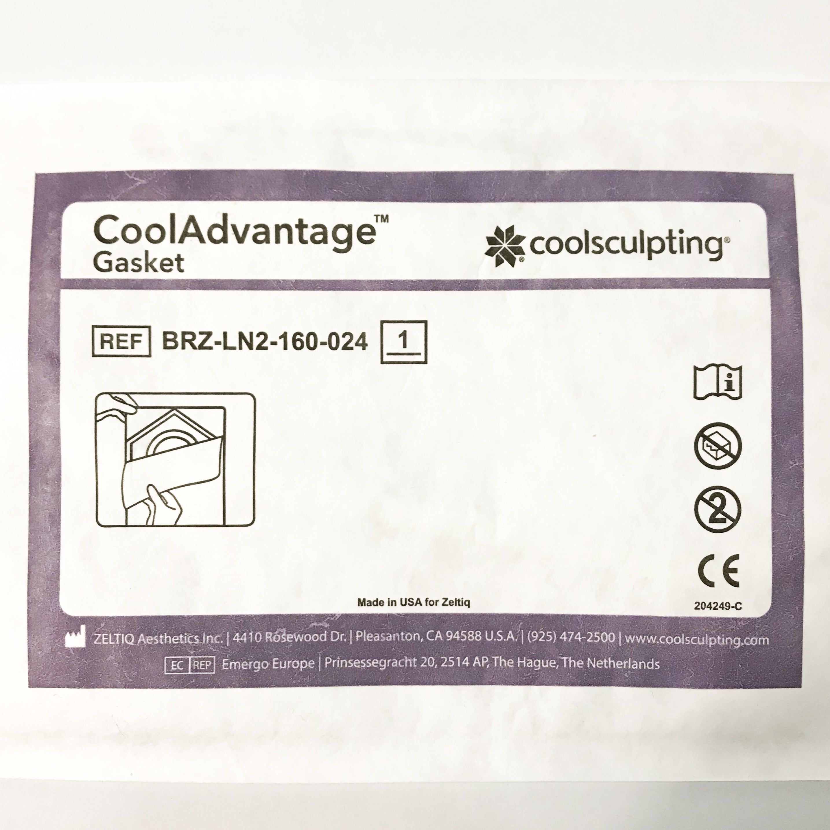 (2 Pcs) Zeltiq CoolSculpting CoolAdvantage GASKET BRZ-LN2-160-024 (Exp. 06-2018)