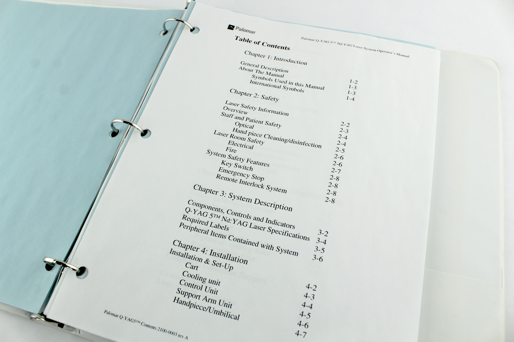 Palomar Q-YAG 5 Nd:YAG Laser System User Guide Operator Manual 2100-0001CE Rev.B