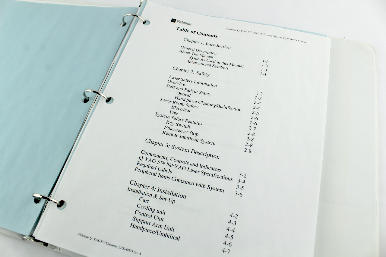 Palomar Q-YAG 5 Nd:YAG Laser System User Guide Operator Manual 2100-0001CE Rev.B