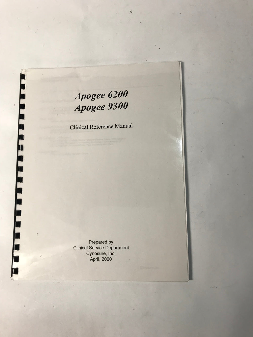 2000 Cynosure Apogee 6200/9300 755nm Lasers Clinical Reference Manual Book