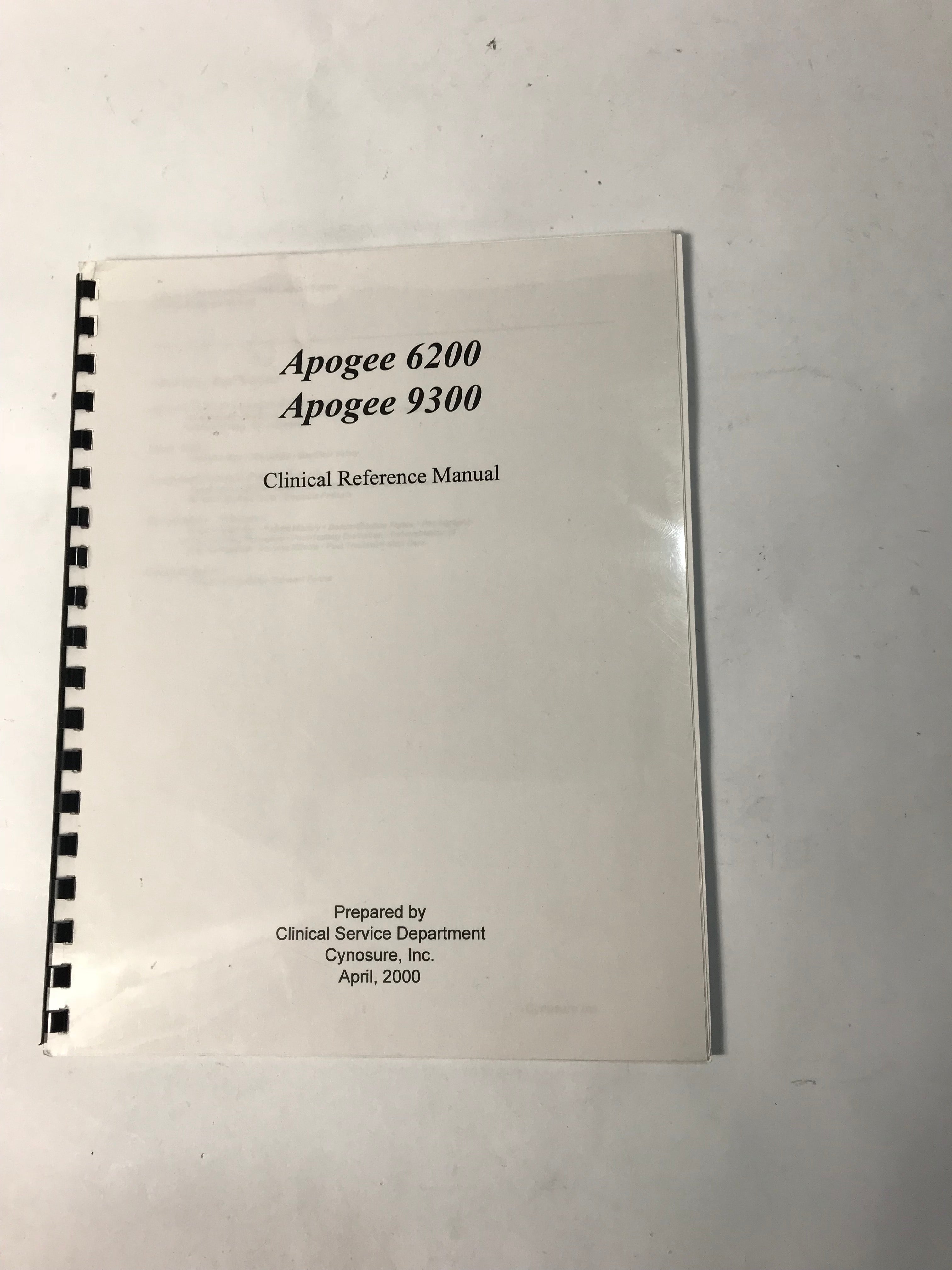 2000 Cynosure Apogee 6200/9300 755nm Lasers Clinical Reference Manual Book