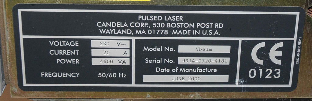 2000 Candela V-Beam PDL Pulsed Dye Laser Pulse VBeam Lesions Vascular Wrinkles