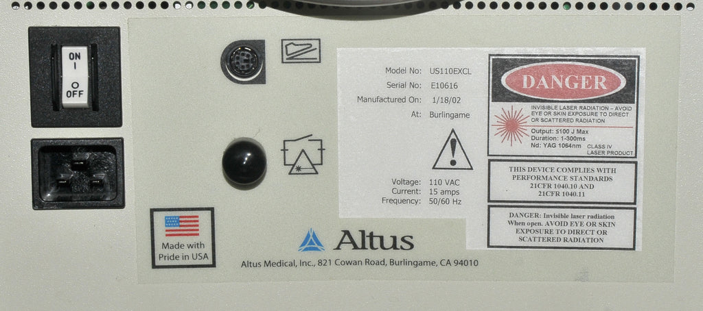 2002 Altus CoolGlide Excel US110EXCL Laser Hair Removal 1064 Nd YAG Cutera HR