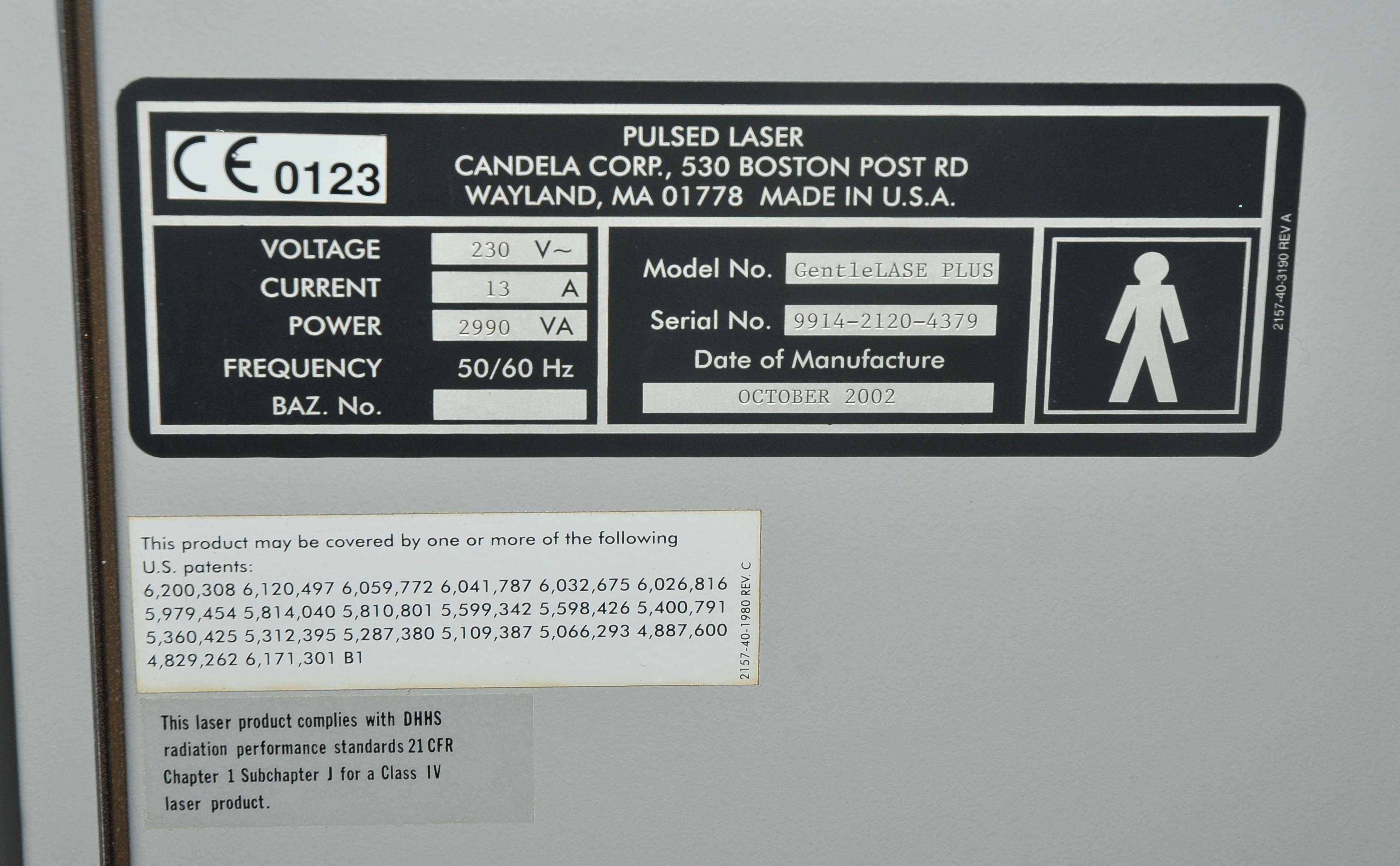 2002 Candela GentleLASE 755 Alexandrite Laser Aesthetic Hair Removal Gentle Lase