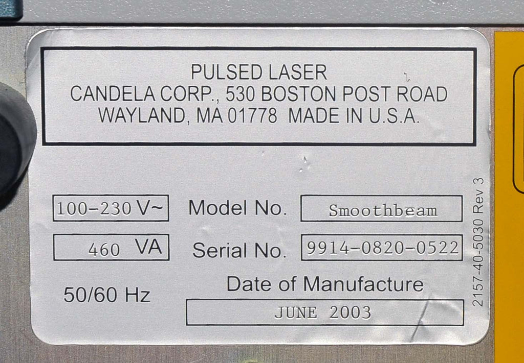 2003 Candela Smoothbeam Pulsed Laser Smooth Beam Diode Wrinkles Acne Scar Skin