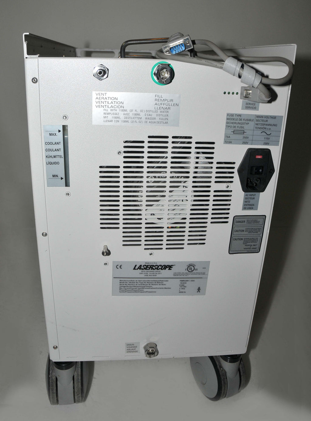 2004 Laserscope Aura I External Laser Chiller Portable System 10-9220
