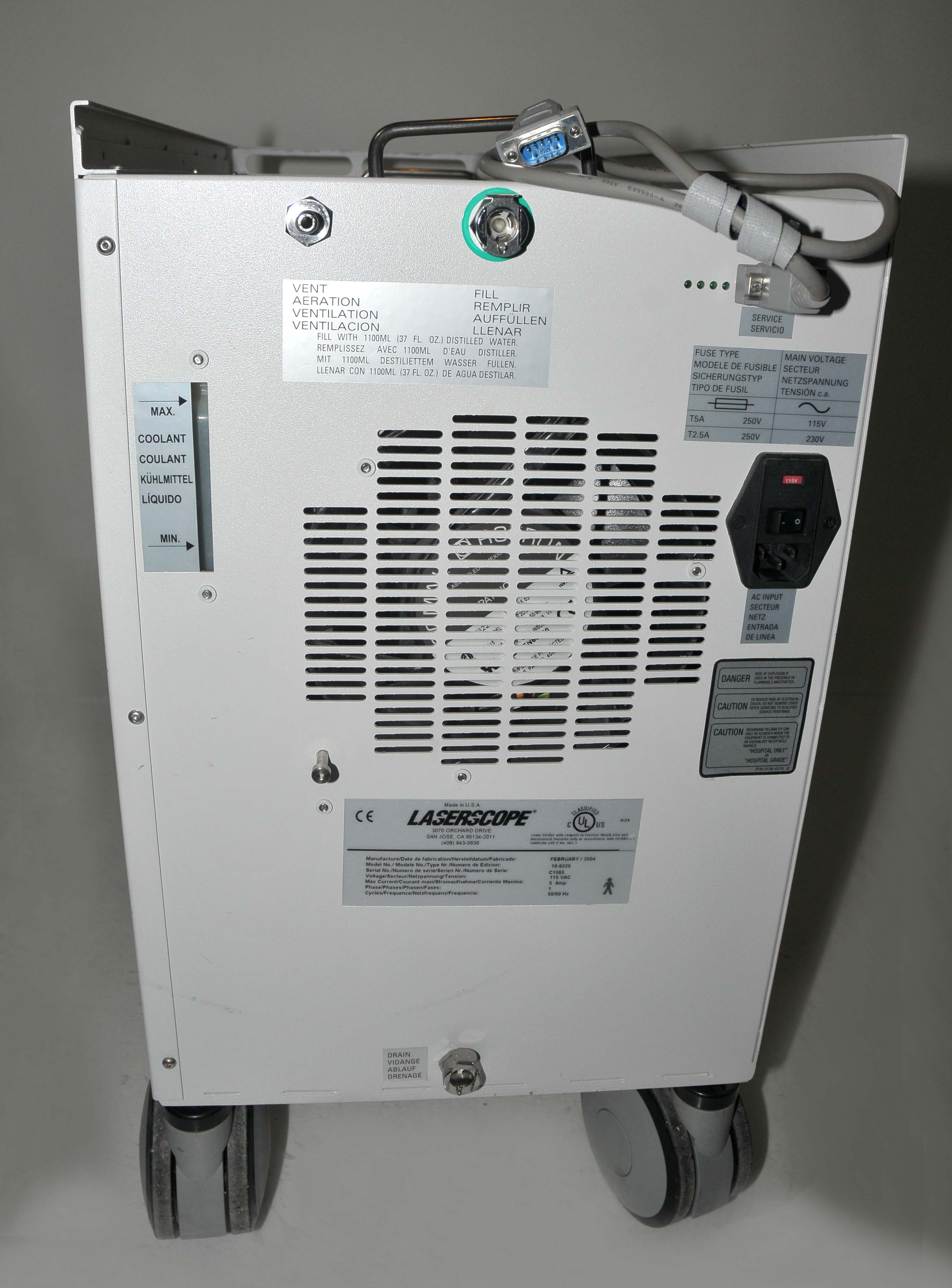 2004 Laserscope Aura I External Laser Chiller Portable System 10-9220