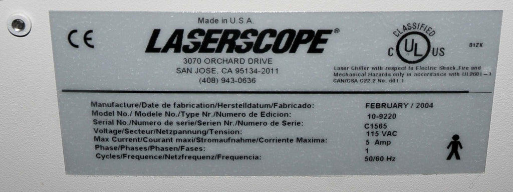 2004 Laserscope Aura I External Laser Chiller Portable System 10-9220
