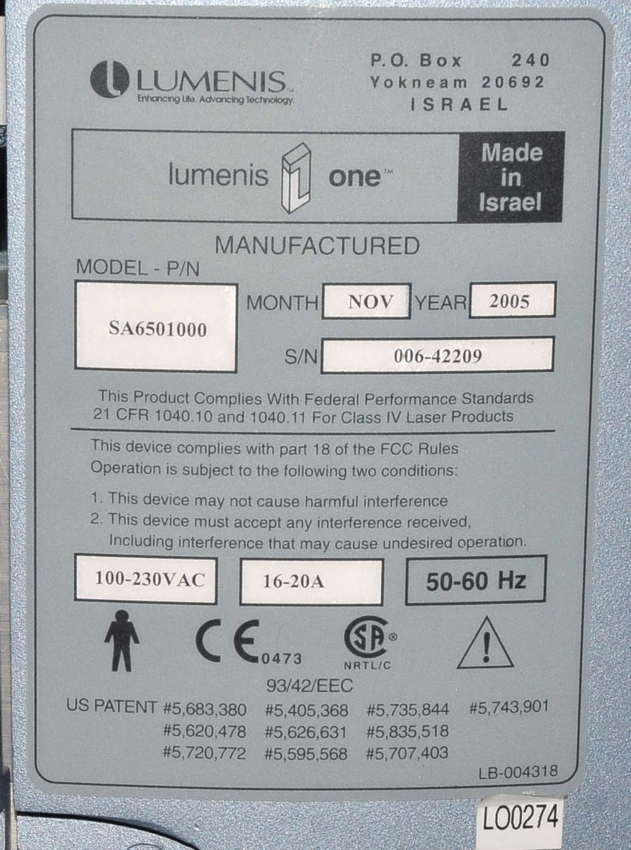 2005 Lumenis LUME1 IPL LumeOne Lume One w Universal Handpiece