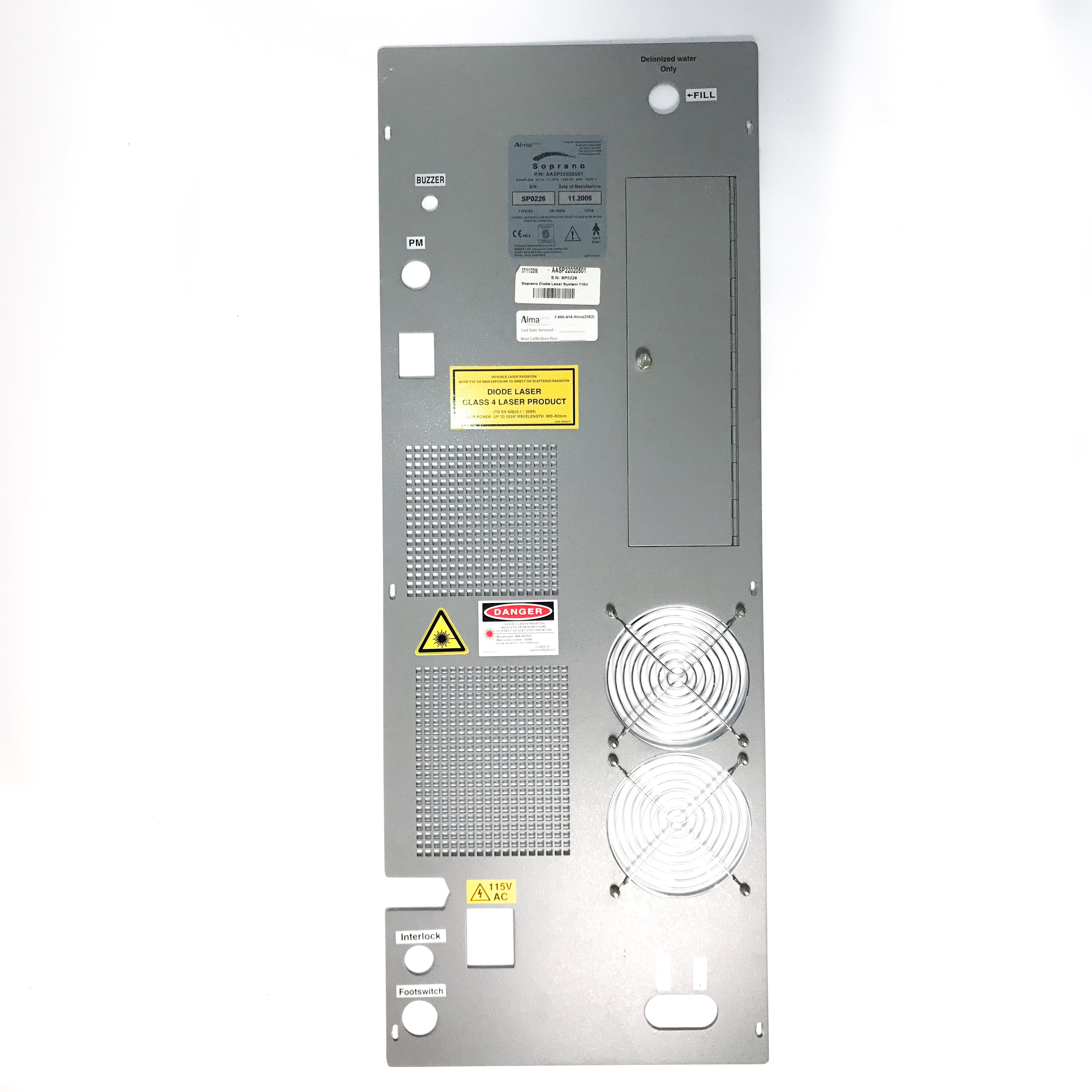 2006 Alma Soprano IPL 810nm Laser System BACK METAL COVER PANEL * PARTS AS-IS