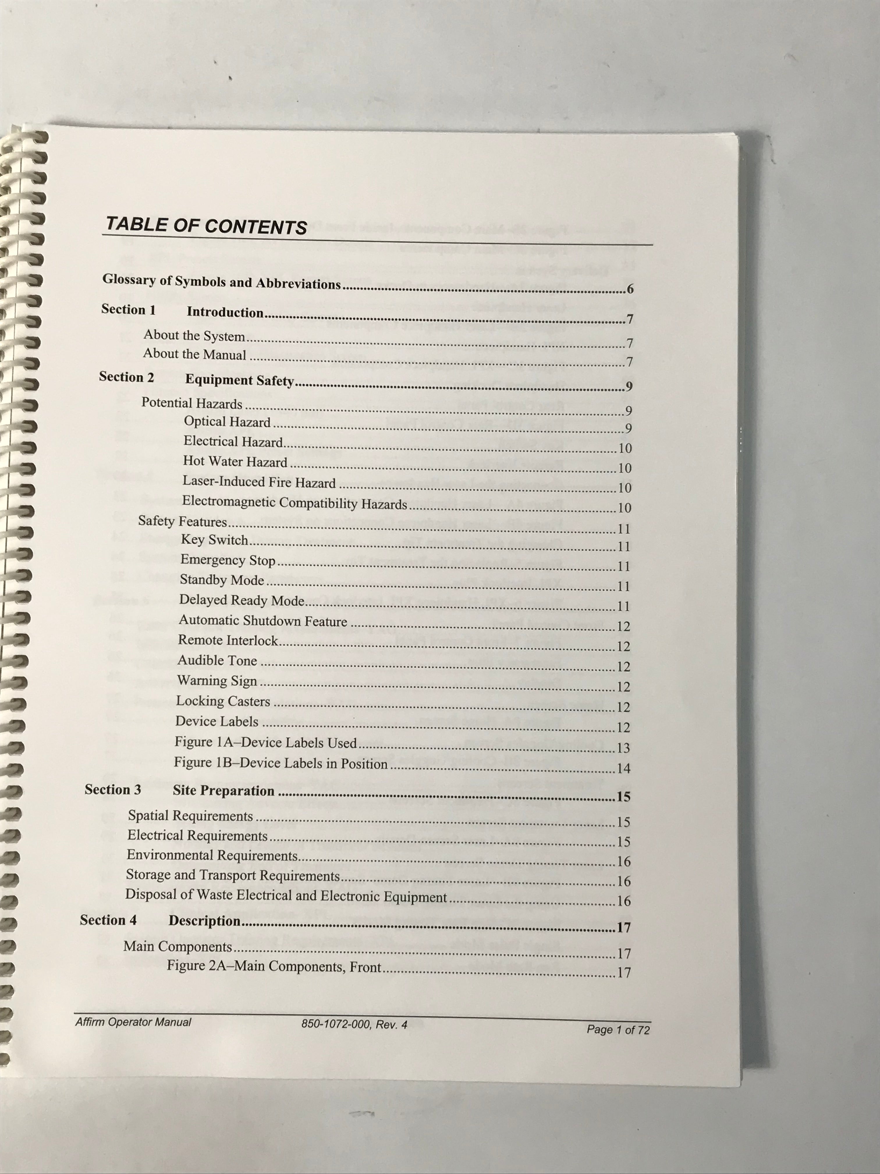 2006 Cynosure Affirm 1440 Laser User Operators Manual Revision 4 850-1072-000