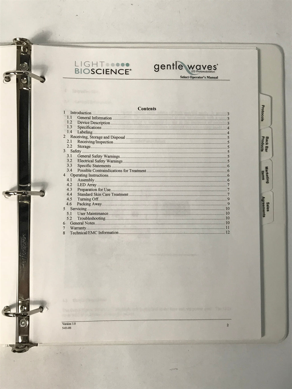2006 LightBioScience GentleWaves Select LED Phototherapy System Operators Manual