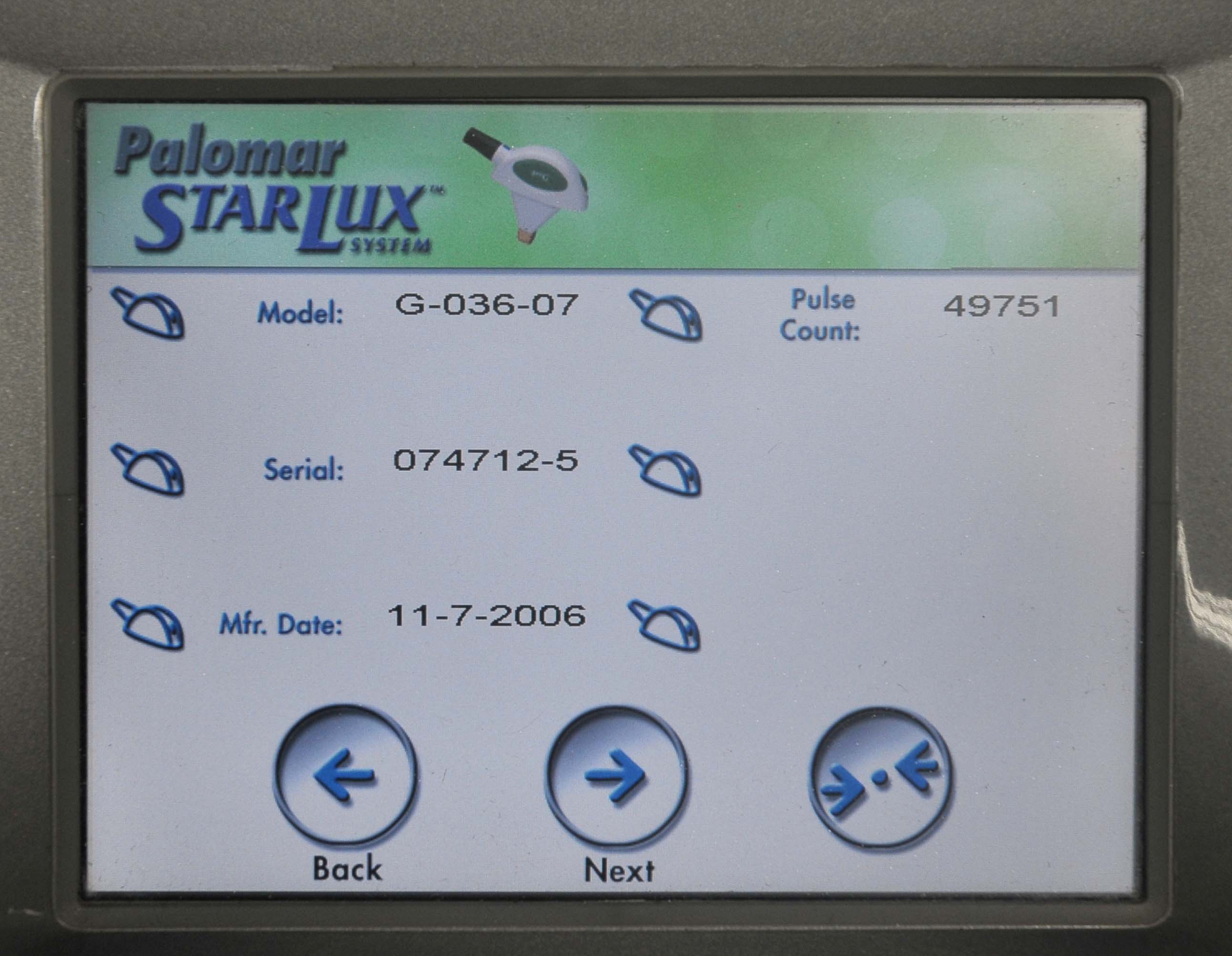 2006 Palomar StarLux 300 500 LuxG Laser IPL Handpiece Lux G Cynosure Rejuvenate