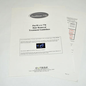 2006 Cutera ProWave 770 Laser Hair Removal Treatment Guideline Settings * D0292