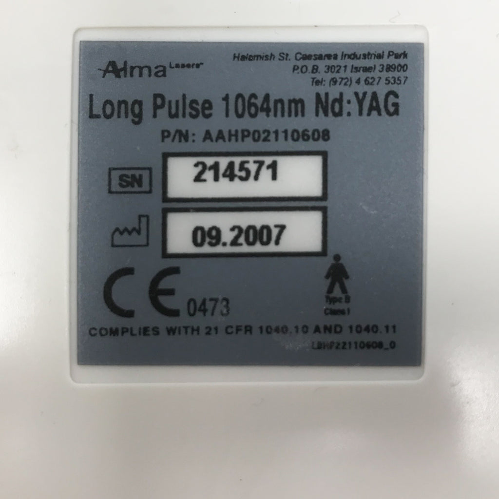 2007 Alma Harmony XL Laser Handpiece LP YAG 1064 Long Pulse HP w/ 2 Tips Nd:YAG