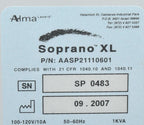 2007 Alma Soprano XL Diode 810nm Handpiece Laser Hair Removal System