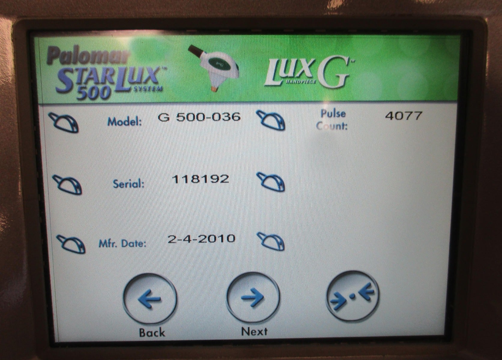 2007 Palomar StarLux 500 Laser LuxY LuxRs LuxG HandPiece Lux G Rs Y Hair Removal