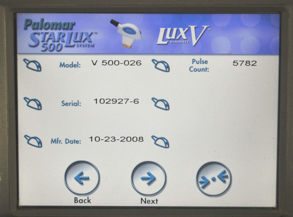 2008 Palomar StarLux 500 LuxV HandPiece Cynosure IPL Laser Lux V LOW PULSE
