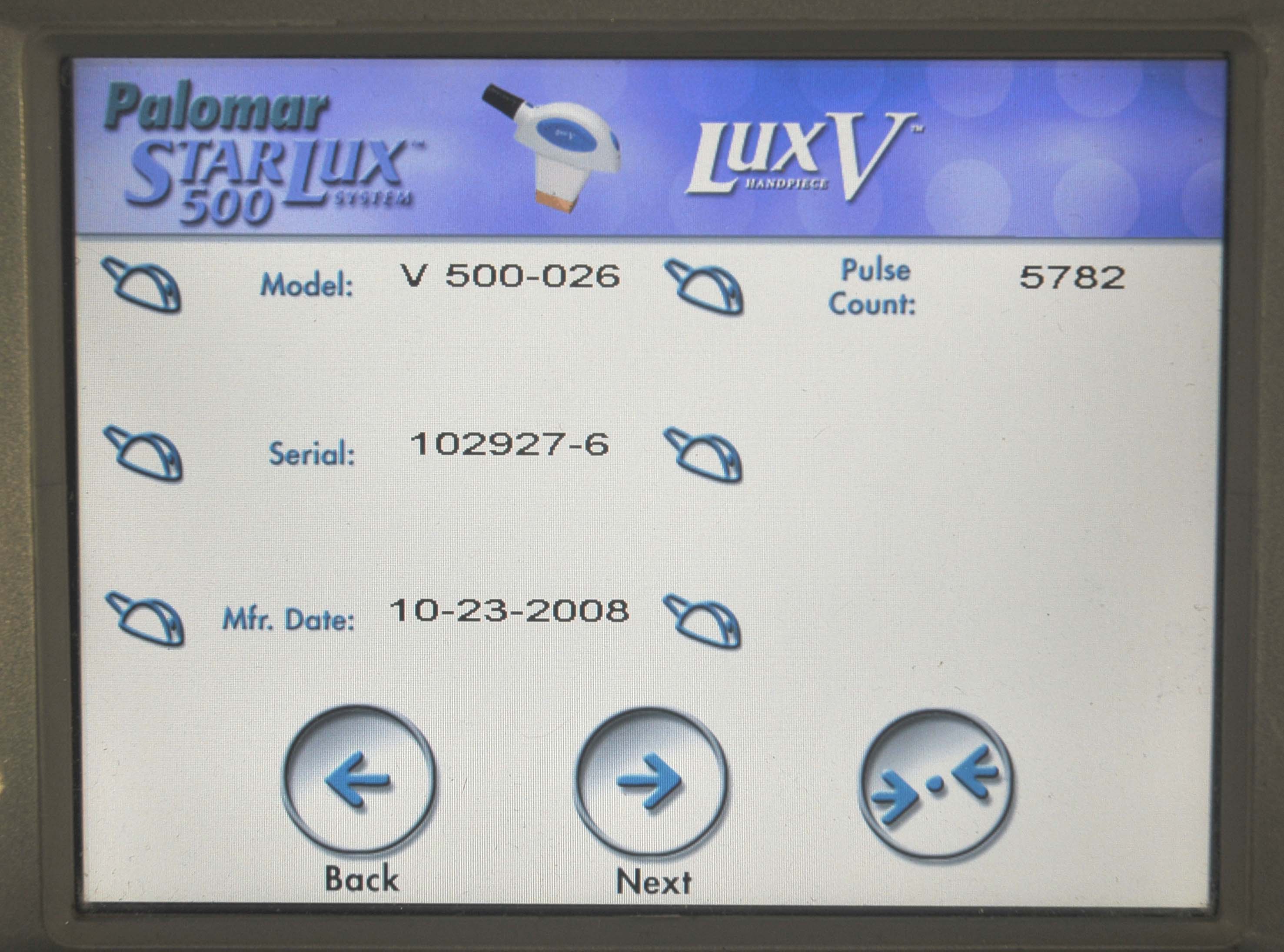 2008 Palomar StarLux 500 LuxV HandPiece Cynosure IPL Laser Lux V LOW PULSE