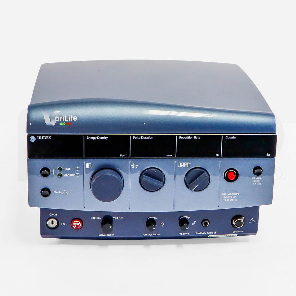 Iridex VariLite laser front control panel with energy density, pulse duration and repetition rate dials