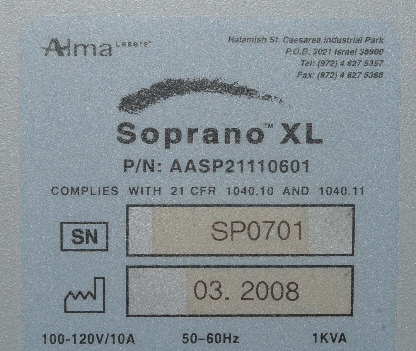 2008 Alma SOPRANO XL Laser System 810nm Diode HR Hair Removal w SHR Handpiece
