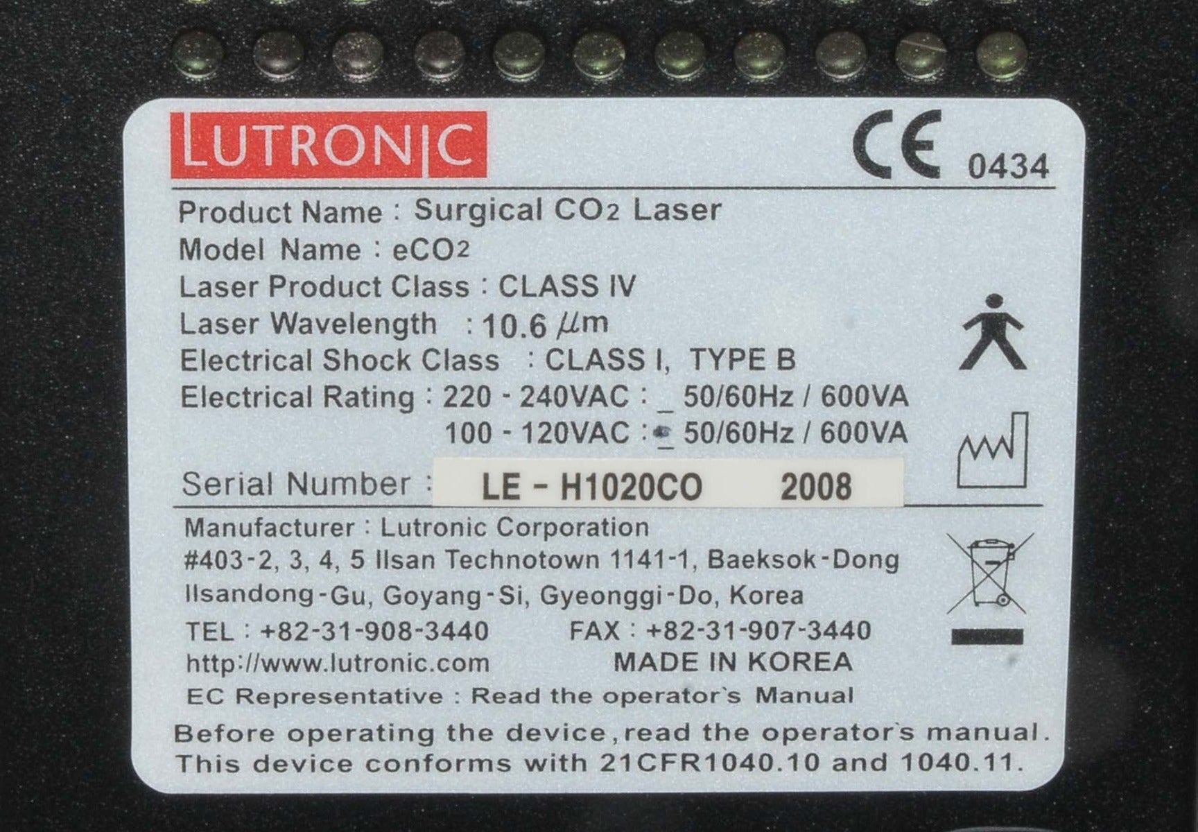 2008 Lutronic Surgical CO2 Laser eC02 Mosaic Skin Fractional Wrinkle Scar Lesion