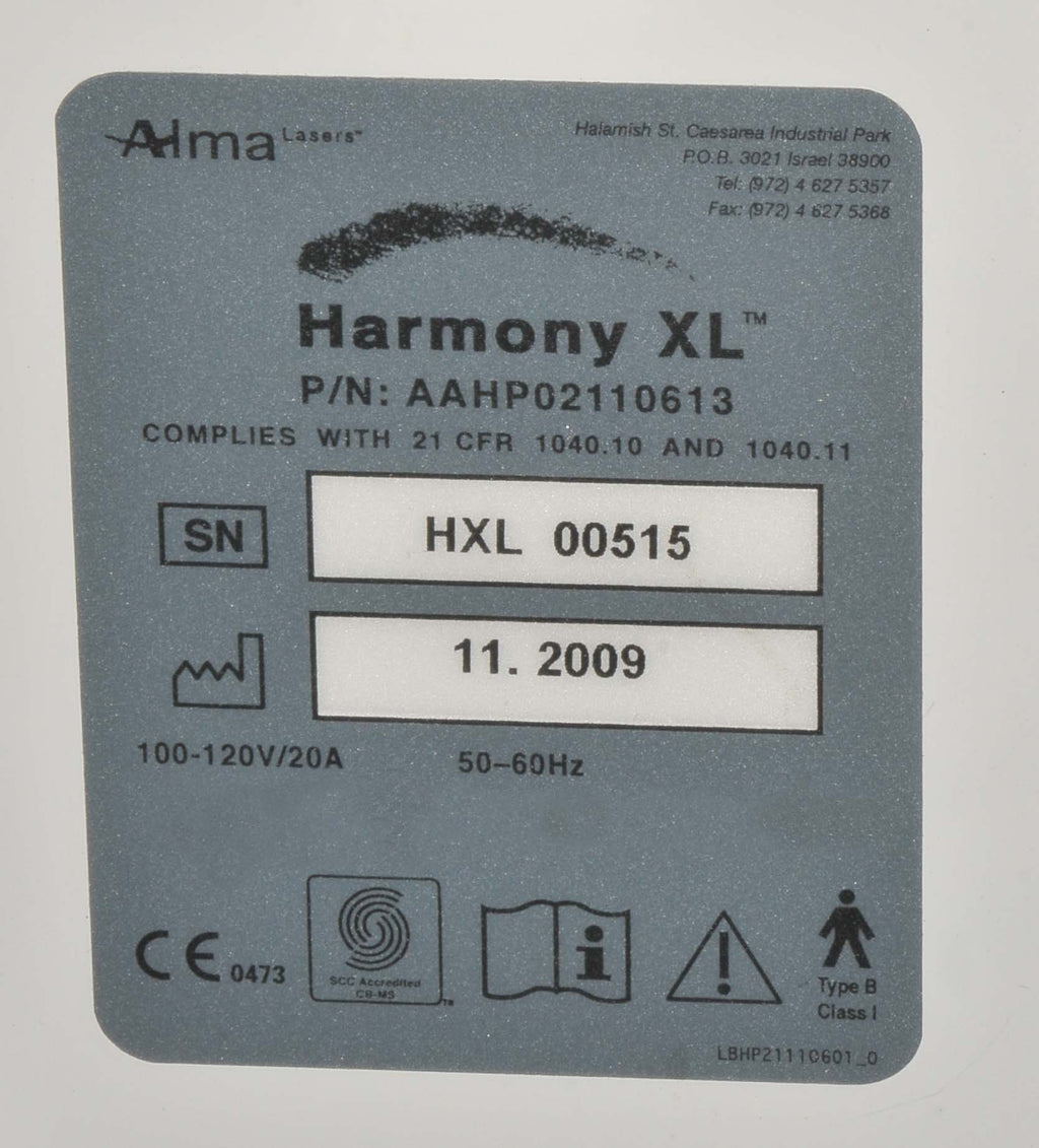 2009 Alma Harmony XL IPL Cosmetic Laser w SHR Hair Removal Handpiece HR