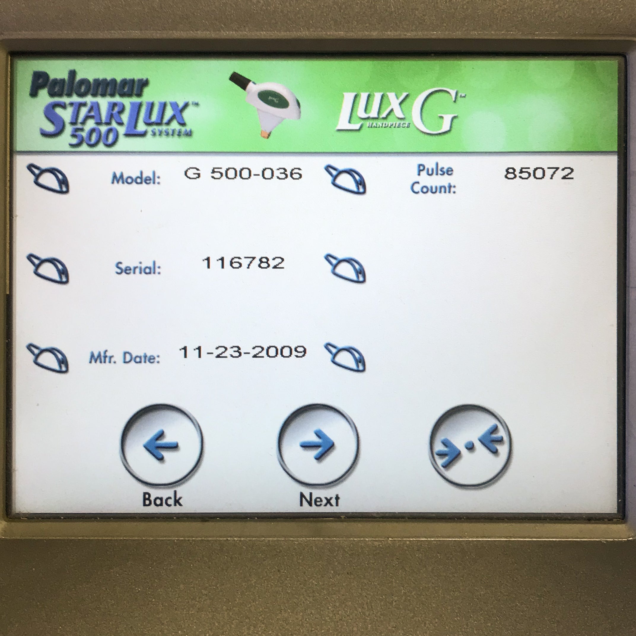 2009 Palomar Laser StarLux 500 LuxG IPL Handpiece Hand Piece 5520-G036R Lux G