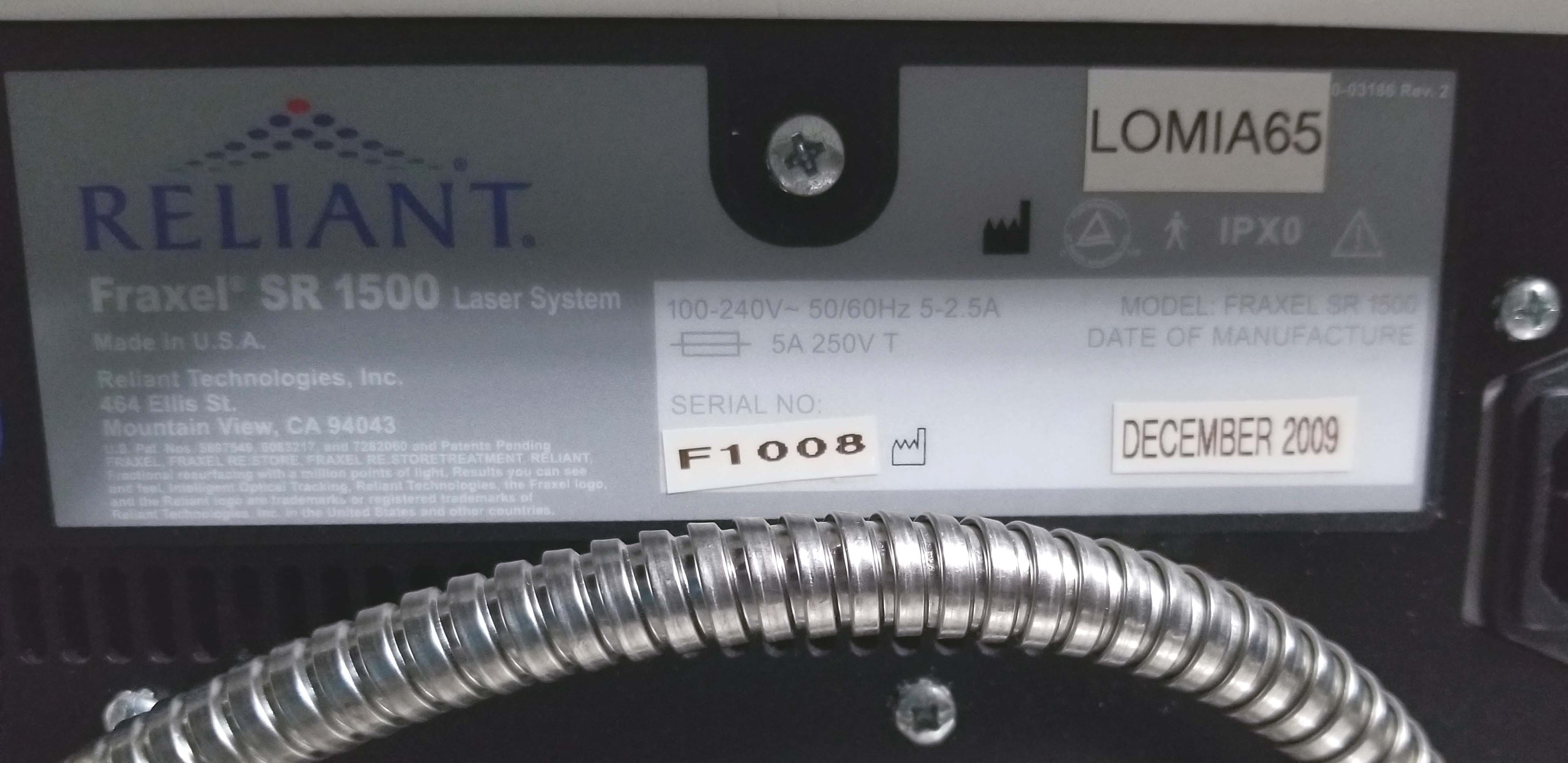 2009 Reliant FRAXEL SR1500 Laser System Ablative Skin Rejuvenation