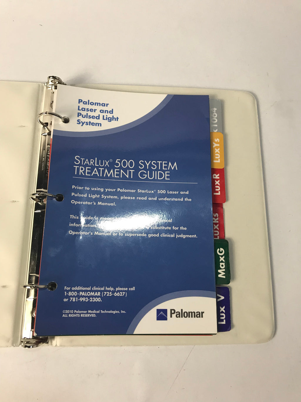 2010 Ripped Spine Palomar Starlux 500 Treatment Guide Manual Book 5553-5015A