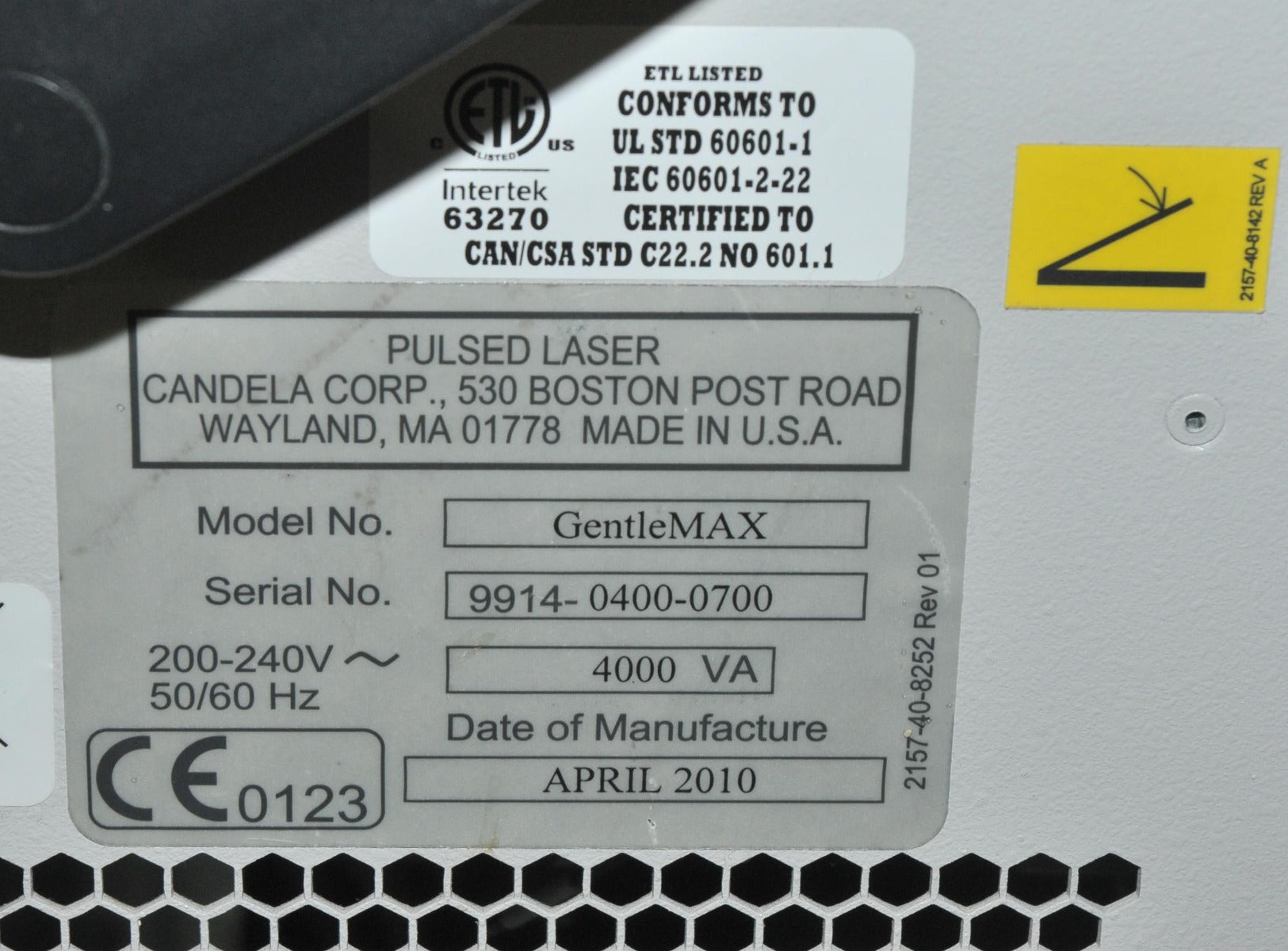 2010 Candela GentleMax Laser GMax YAG Alex 755 1064 6-18mm Hair Removal Vein