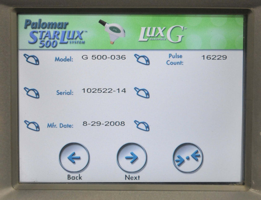 2010 Palomar StarLux 500 Laser System LuxG LuxR LuxV Lux G R V Hand Pieces