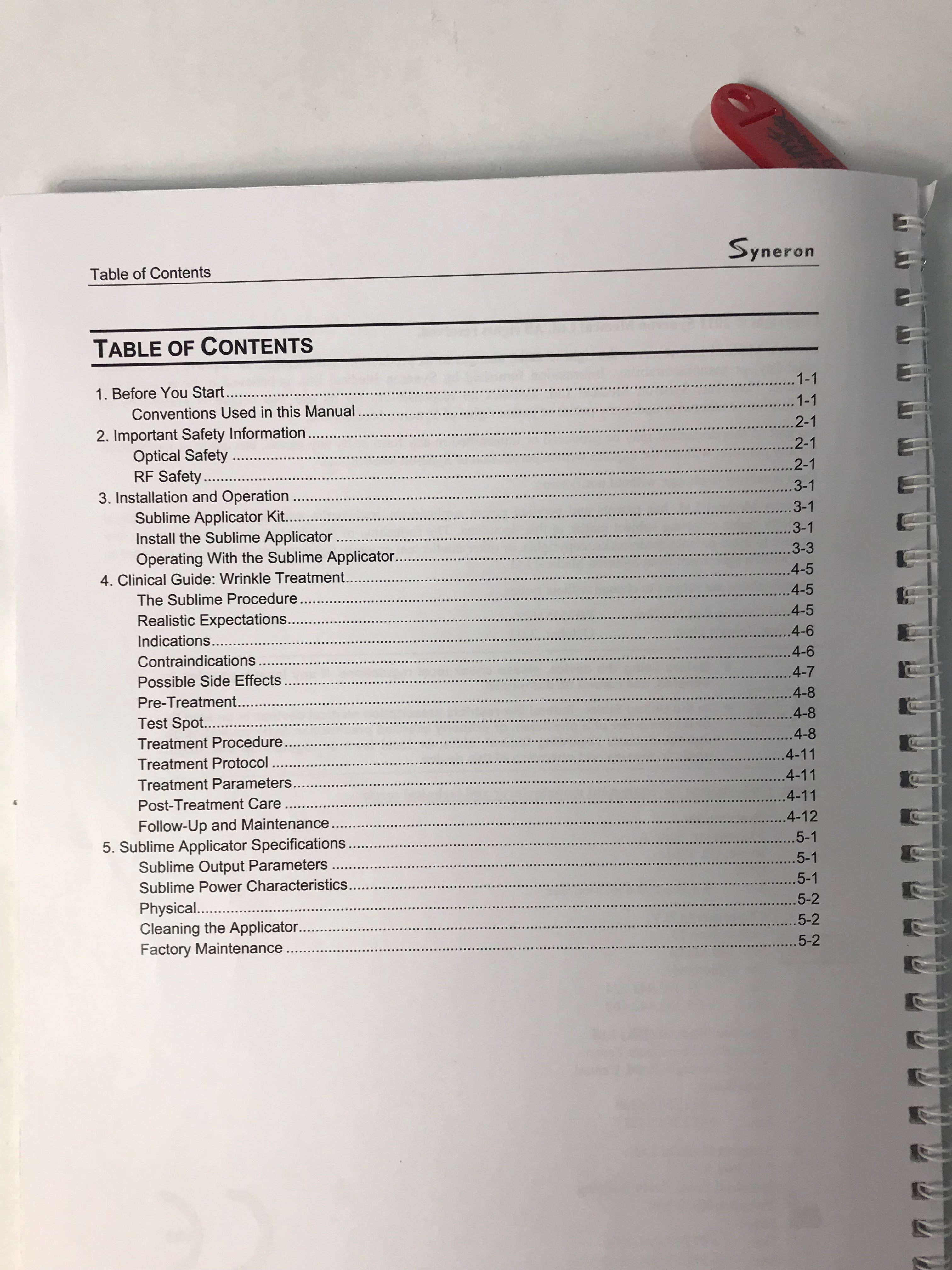 2011 Syneron eTwo/eMatrix Sublime Applicator Handpiece User Operators Manual