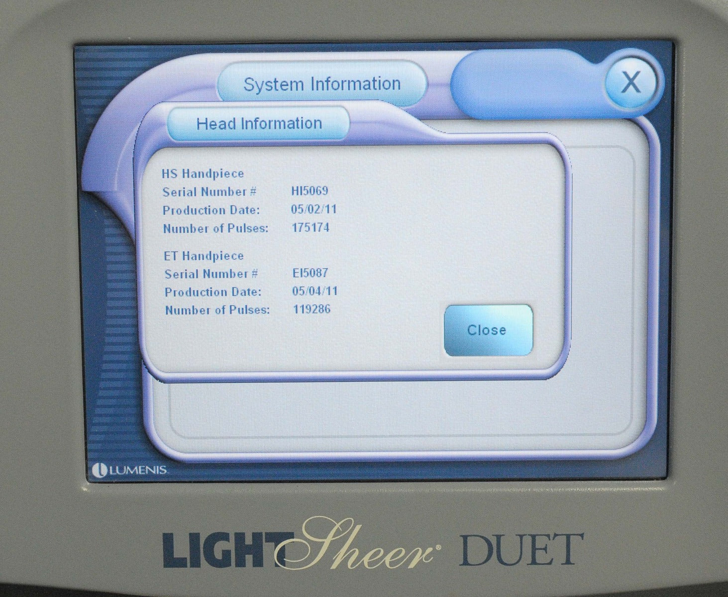 2011 Lumenis Lightsheer Duet 810nm Hair Removal Light Shear Sheer w 2 Handpieces