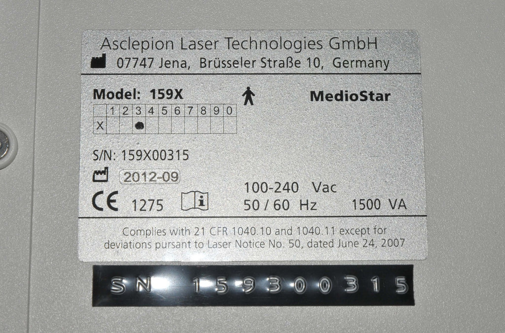 2012 Asclepion MedioStar NeXT Diode 810-950nm Laser System 159X Hair Removal HR