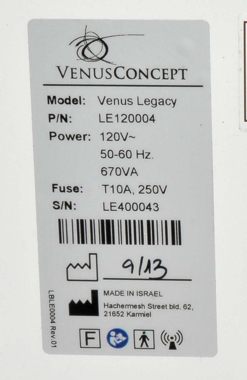 2013 Venus Concept Legacy Skin Rejuvenation Body Shaping Wrinkle Reduction