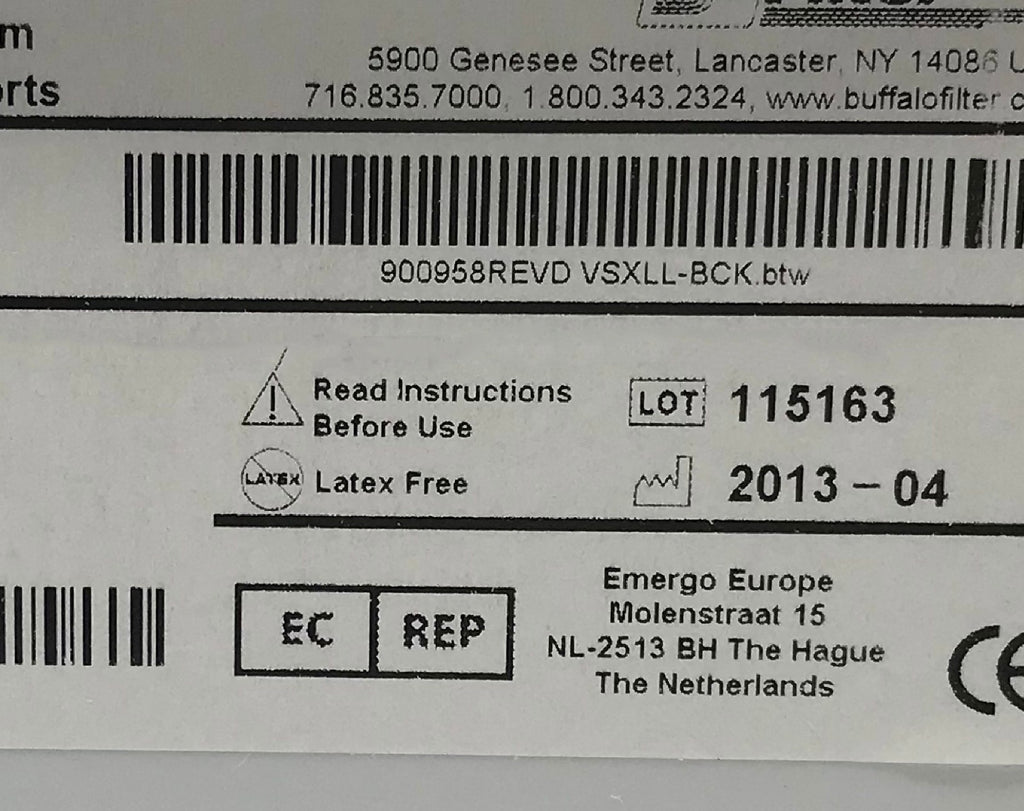 2013 Buffalo Filter ViroSafe XLL Evacuation Plume Safe Extra Long Life Filter