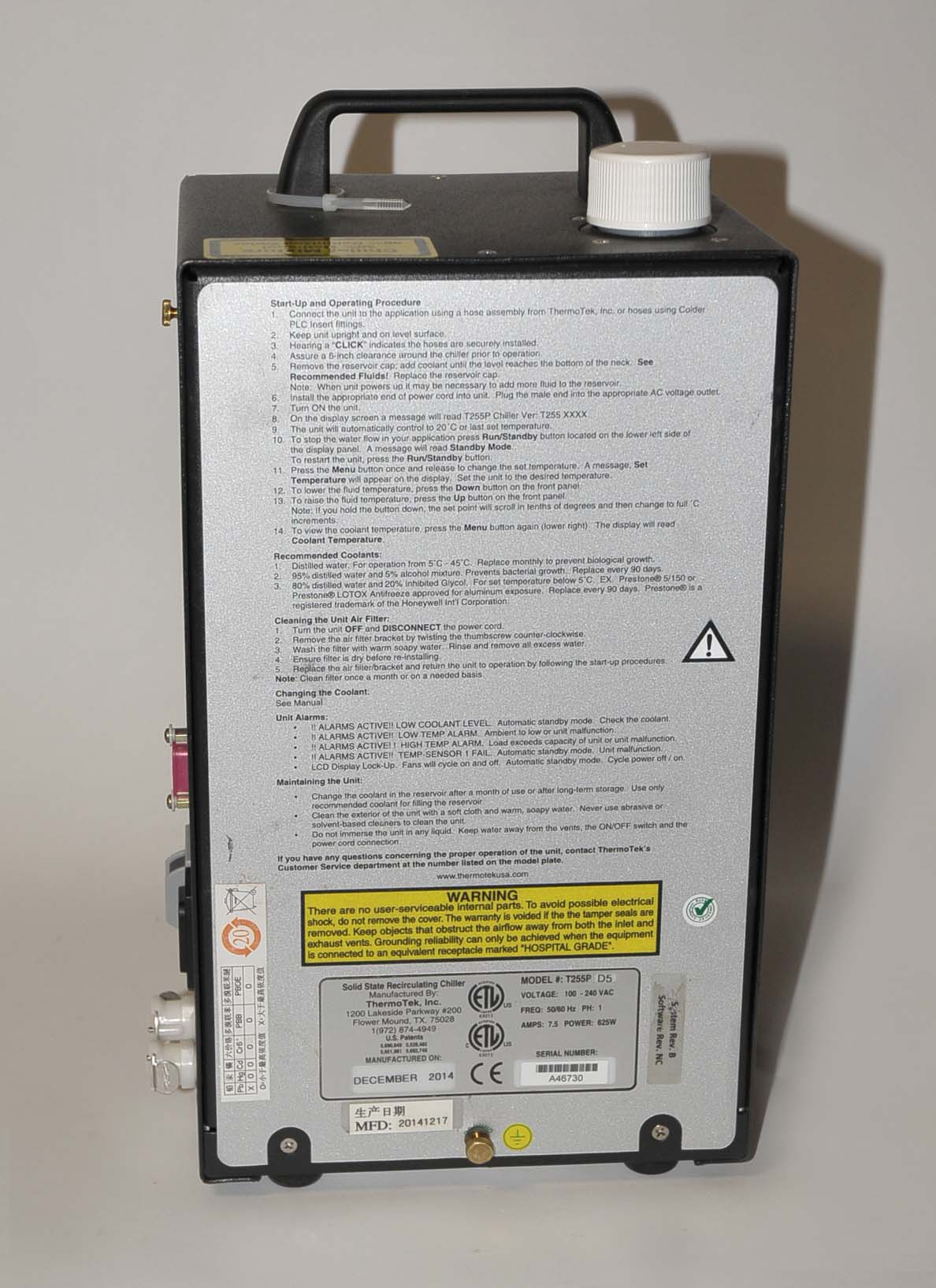 2014 Sciton Thermotek T255P External Recirculating Chiller Portable Compact