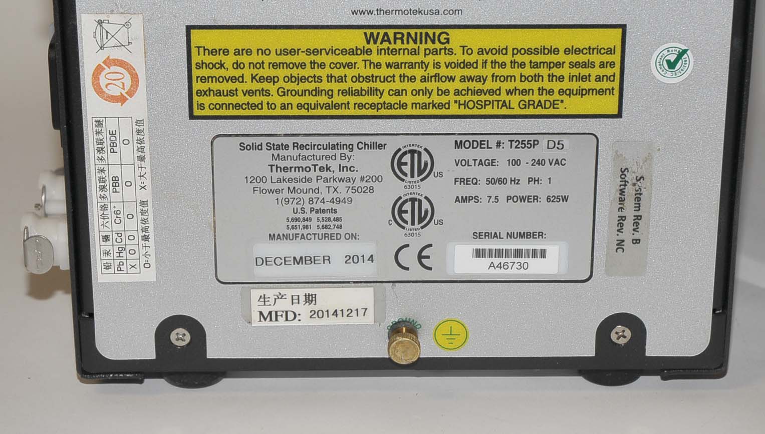 2014 Sciton Thermotek T255P External Recirculating Chiller Portable Compact