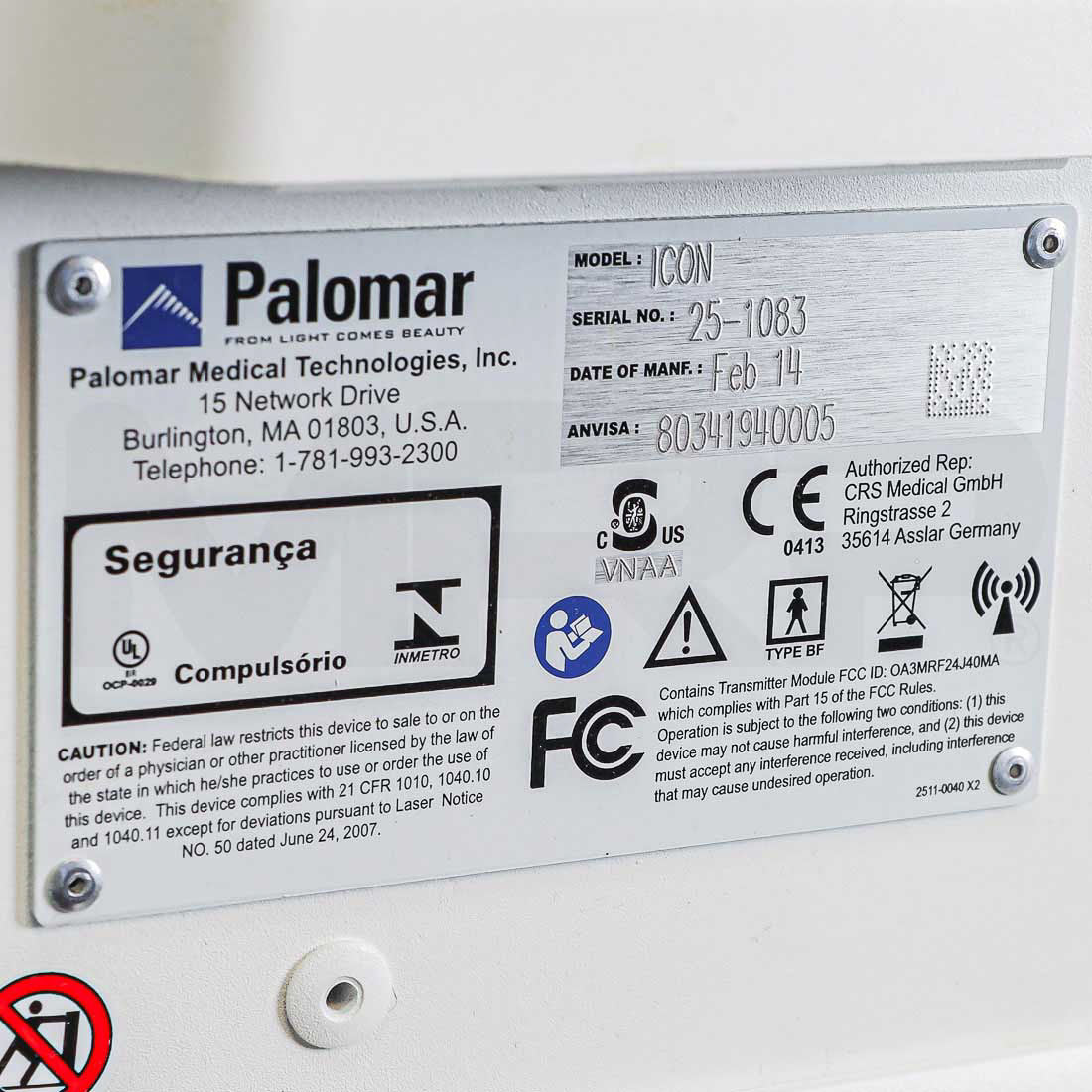 2014 Palomar Cynosure Icon System Serial Panel