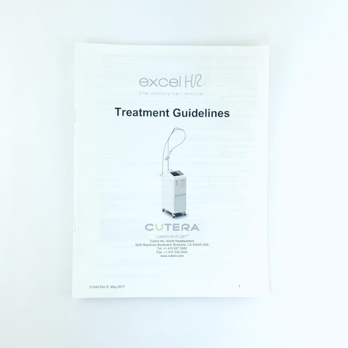 2017 Cutera Excel HR Treatment Guidelines Manual D10544 Rev E